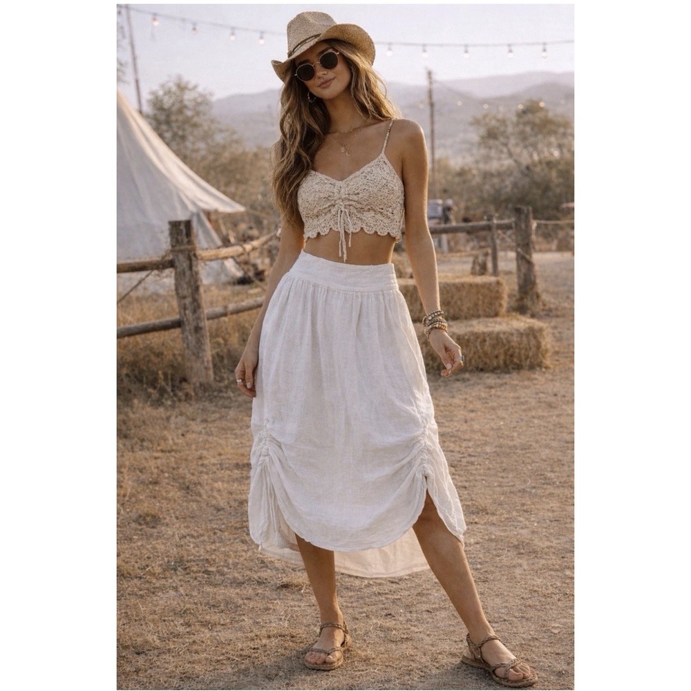 Lands Down Under White Cotton Gauze Midi Skirt Womens M  Boho Italy Downunder